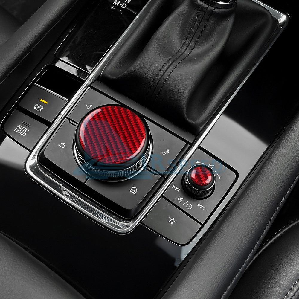 For Mazda 3 Axela 2019-2024 Central Multimedia Knob Trim Cover Red Carbon Fiber
