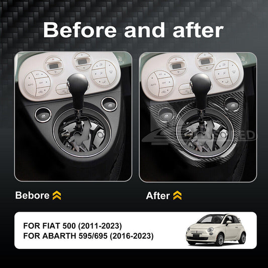 For Fiat 500 Abarth 595 16-23 Real Hard Carbon Fiber Gear Shift Panel Cover Trim - detail view