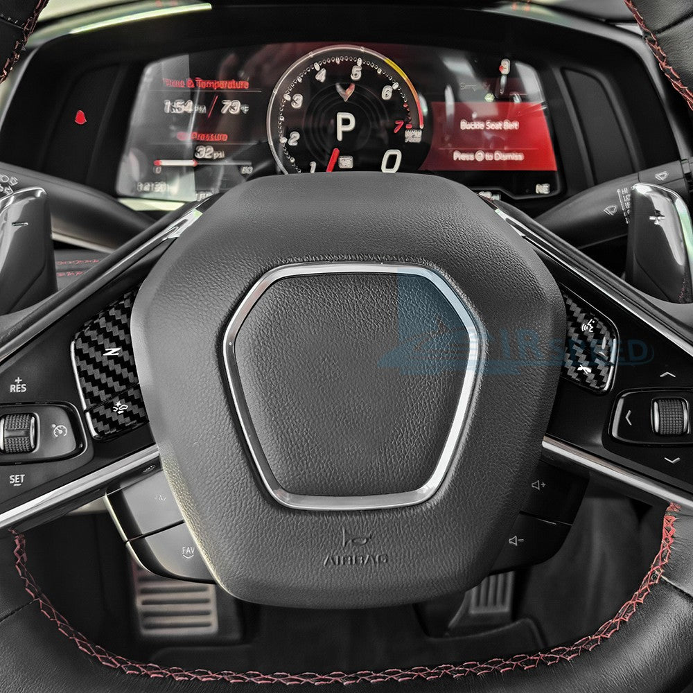 HARD Carbon Fiber Steering Wheel Voice Button Cover Fits Corvette C8 2024-2025