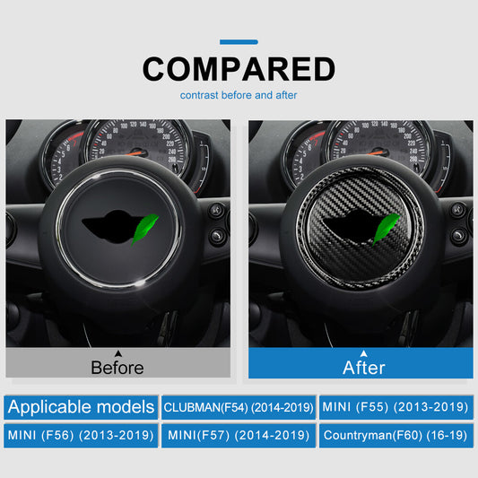 For Mini Cooper F-Series Black Hard Carbon Steering Wheel Center Cap Decal Cover - detail view