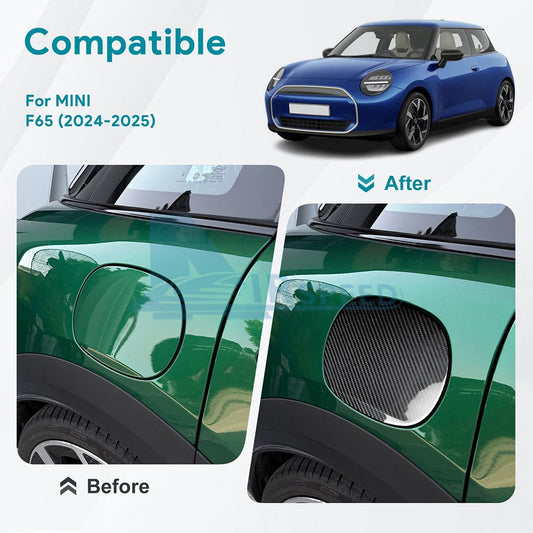 Black Real Hard Carbon Fiber Fuel Cap Panel Sticker for MINI F65 (2024-2025) - detail view