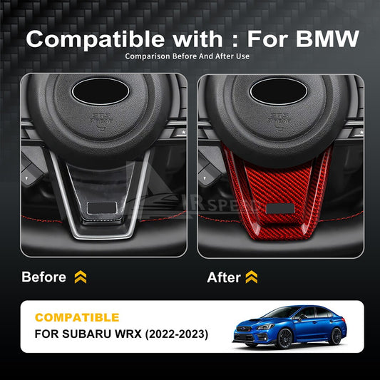 REAL HARD Carbon Fiber RED Center Steering Wheel Cover For Subaru WRX 2022-2023 - detail view