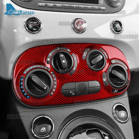 AC Climate Knob Upper Red Dry Carbon Fiat 500 Abarth 595 08-24 Trim - detail view