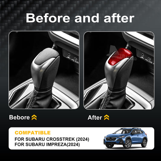 For Subaru Crosstrek 2023-2024 Gear Shift Knob Cover REAL HARD Carbon Fiber RED - detail view