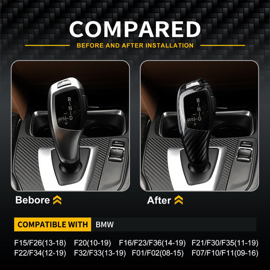 Real Carbon Fiber Gear Shift Knob Sticker for BMW F30, F32, F33, F34, F35 & F36 (2008-2019) - detail view