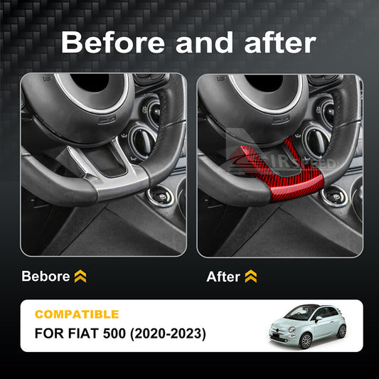2PCS Red Steering Wheel Center Cover REAL HARD Carbon Fiber For Fiat 500 20-2023 - detail view