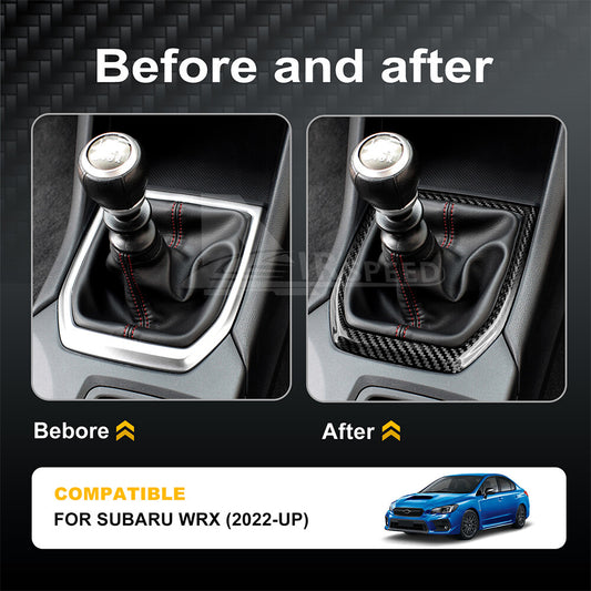 Black Gear Shifter Panel Cover REAL HARD Carbon Fiber For Subaru WRX 2022-2023 - detail view