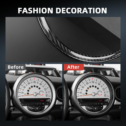 AIRSPEED Real Carbon Fiber Center Console Gear Shift Frame Cover for MINI R55 R56 R57 2007-2013 Speed Indicator Inside Frame Panel Interior Accessories Trim Decoration, Black - detail view