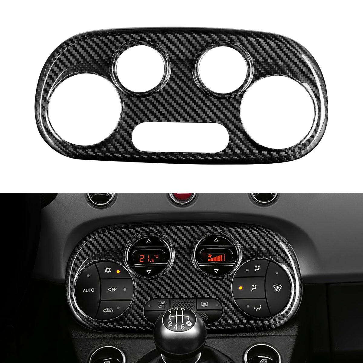 FXETRNL Center Console Air Conditioner Panel Covers for Fiat 500 2008-2023 for Abarth 595 2012-2023, Real Carbon Fiber AC Car Control Switch Adjust Panel Decorative Frame Protect Accessories, Black