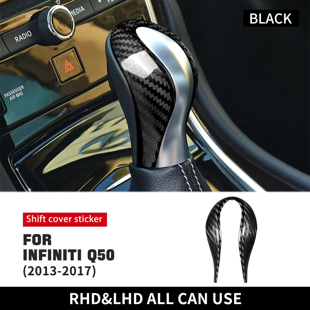 Real Hard Carbon Fiber Sticker For Infiniti Q50 2013 2014 2015 2016 2017 Car Gear Knob Shifter Cover Interior Accessories
