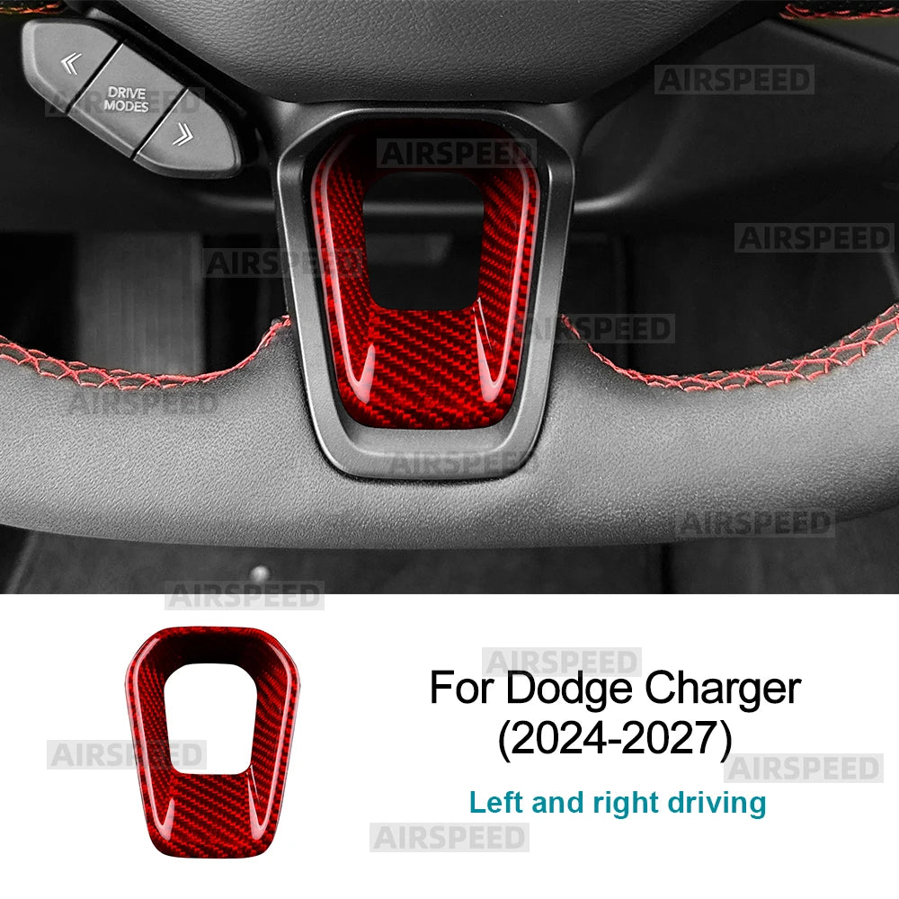 Real Hard Dry Carbon Fiber Material Sticker For Dodge Charger 2024 2025 2026 2027 Steering Wheel Chin Decoration Car Accessories