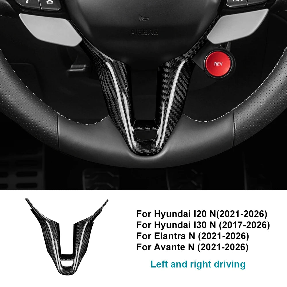 Real Hard Dry Black Carbon Fiber Steering Wheel Sticker Hyundai i20 N/i30 N/Elantra N/Avante N 2021 2022 2023 2024 2025 2026