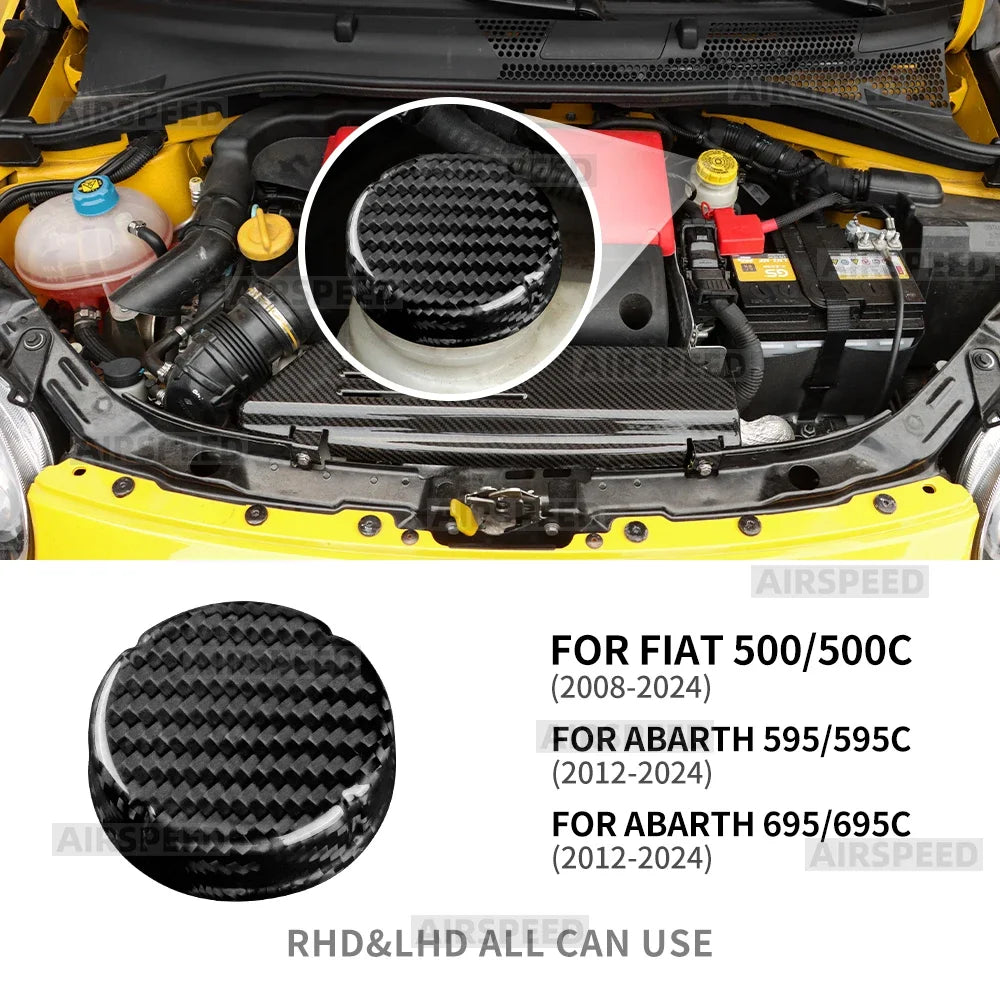 For Fiat 500 500C 2008 2009-2024 Abarth 595 595C 695 695C 2012-2024 Hard Dry Carbon Fiber Car Brake Fluid Tank Reservoir Cap - detail view 8