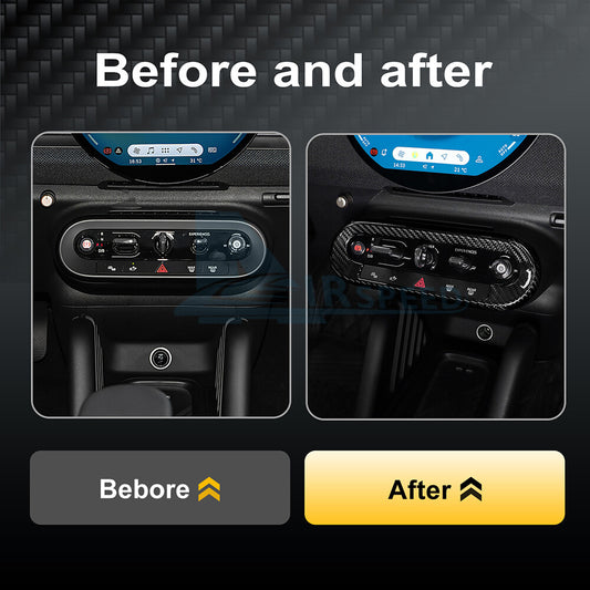 Black Dry Carbon Center Control Shift Button Trim MINI J01 J05 U25 F65 2024-25 - detail view
