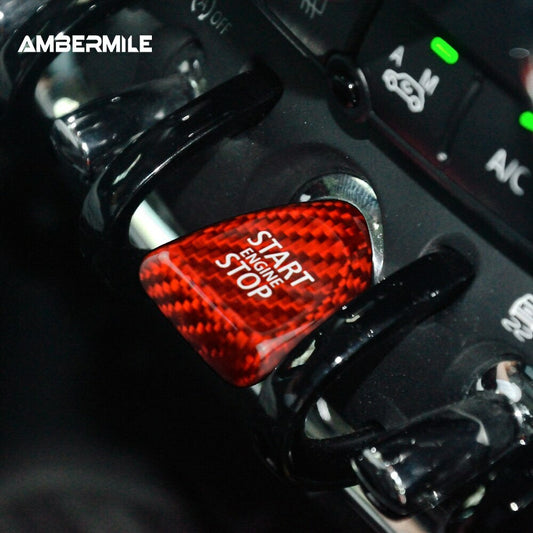 MINI F Series 206 Push Start Button Sticker Red Dry Carbon Fiber Trim - detail view