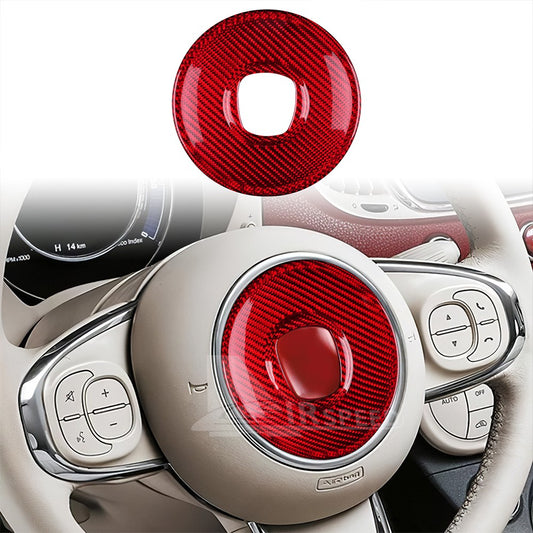 Steering Wheel Panel Cover For Fiat 500 2008-2023 RED REAL HARD Carbon Fiber - product view