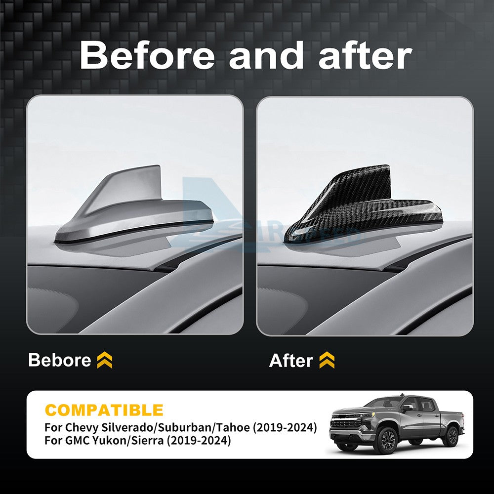 For Chevy Silverado Tahoe Suburban 2019-2024 HARD Carbon Fiber Car Atenna Cover