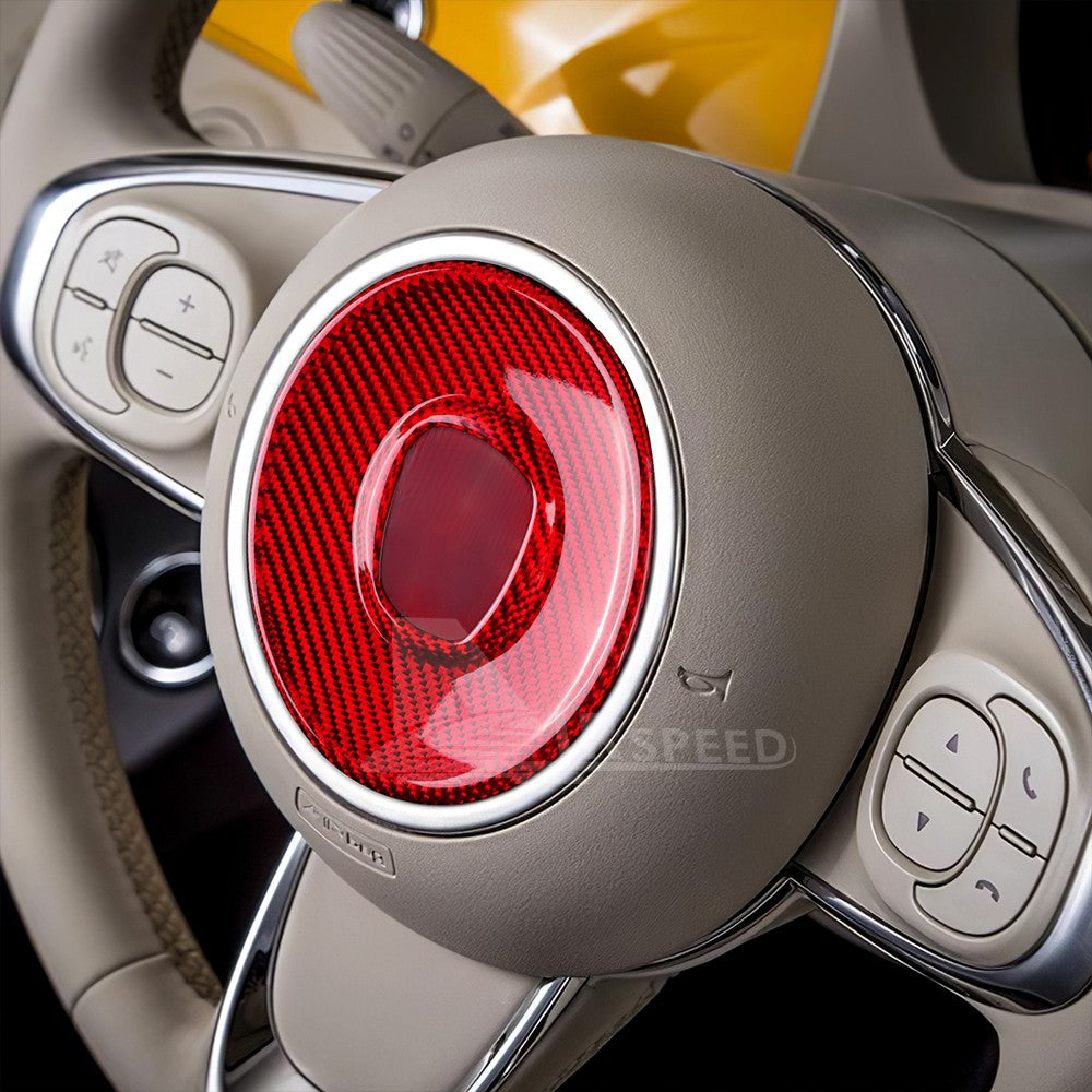Steering Wheel Panel Cover For Fiat 500 2008-2023 RED REAL HARD Carbon Fiber - detail view 4