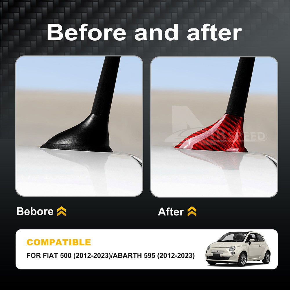RED HARD Carbon Fiber Antenna Cover Sticker for FIAT 500 Abarth 595 2012-2023 - detail view 5