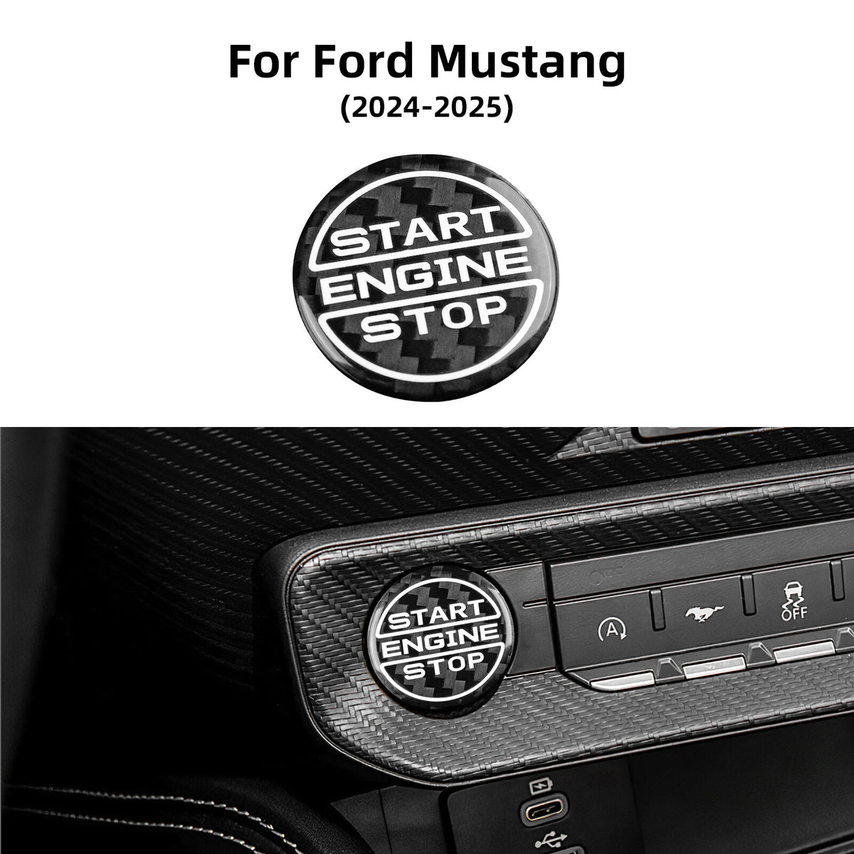 Real Hard Carbon Fiber Keyless Engine Push Start Button Cover Ford Mustang 24-25 - product view