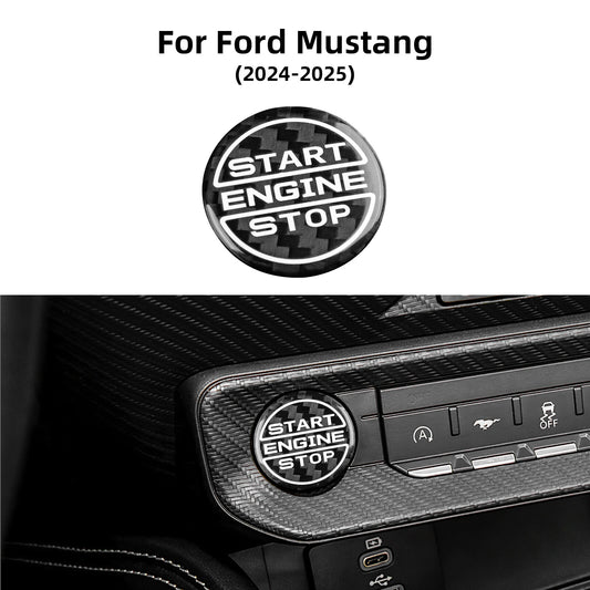 Real Hard Carbon Fiber Keyless Engine Push Start Button Cover Ford Mustang 24-25 - product view