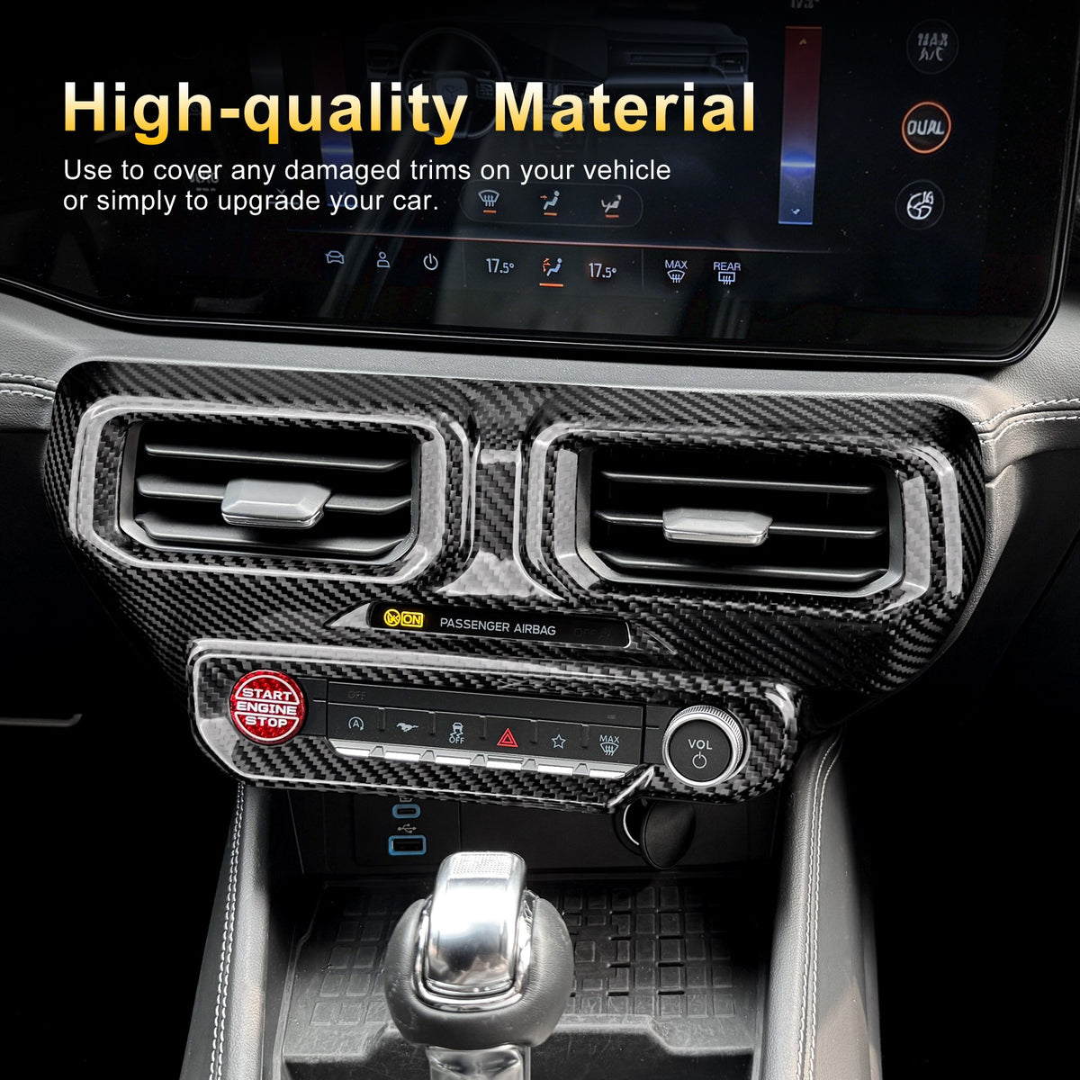 HARD Carbon Fiber Car Center Console Frame Cover Trim for Ford Mustang 2024-2027 - detail view 5
