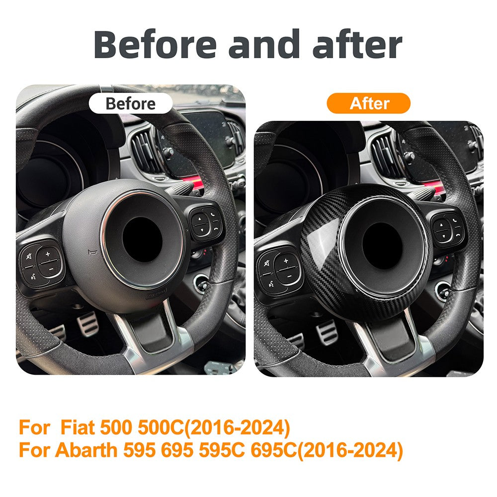 For FIAT 500 500C Abarth 595 2016-2024 Steering Wheel Center Cover Carbon Fiber - detail view 4