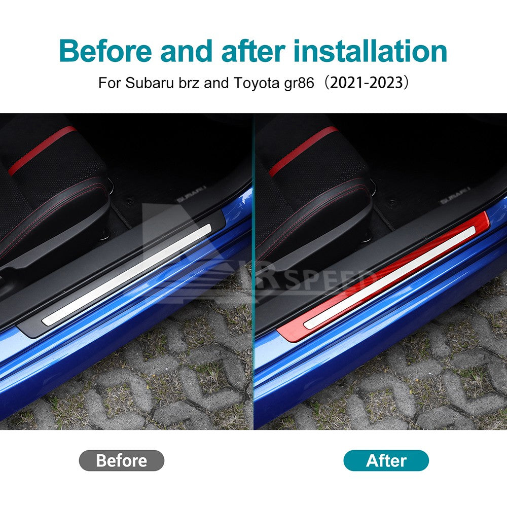 Door Sills Anti-Scratch Fit For Subaru BRZ GR86 2021-2023 REAL HARD Carbon Fiber - detail view 3