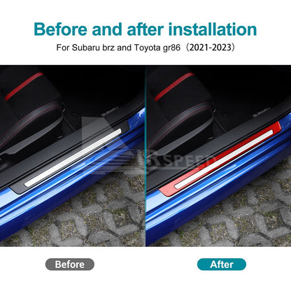 Door Sills Anti-Scratch Fit For Subaru BRZ GR86 2021-2023 REAL HARD Carbon Fiber - detail view 3