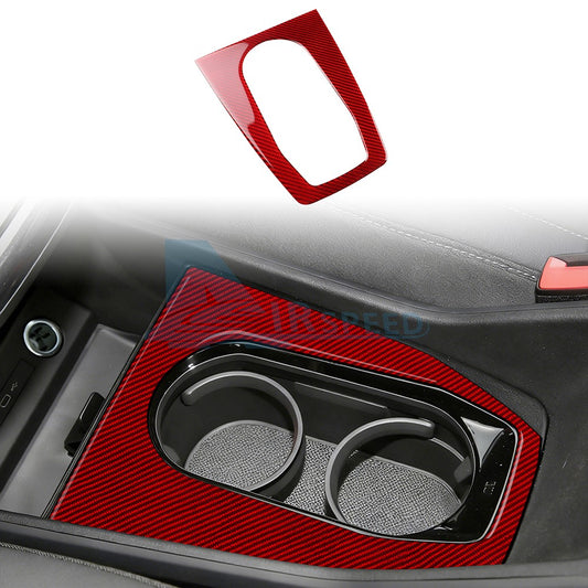 Red Center Console Water Cup Frame Sticker Carbon Fiber for Audi Q4 2021-2025（U.S. Stock）