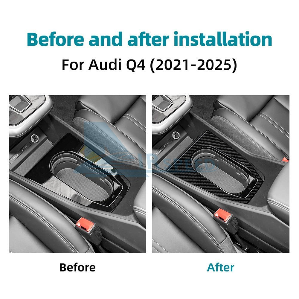 Carbon Fiber Car Center Water Cup Frame Sticker For Audi Q4 E-Tron 2021-2025（U.S. Stock）