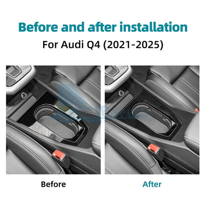 Carbon Fiber Car Center Water Cup Frame Sticker For Audi Q4 E-Tron 2021-2025（U.S. Stock）
