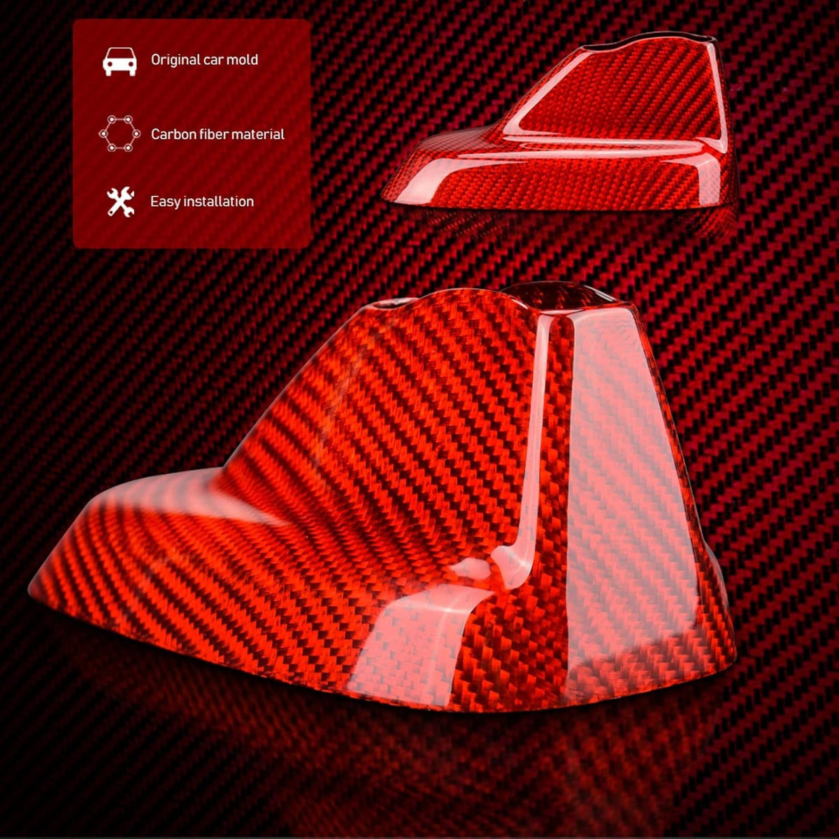 For Mini Cooper F54 F60 Red Hard Carbon Fiber Roof Antenna Shark Fin Cover Cap - detail view 3