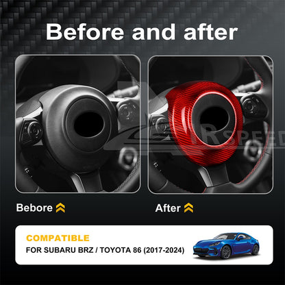 Steering Wheel Center Cover Red Hard Carbon Fiber for Toyota 86 Subaru BRZ 17-25 - detail view 3