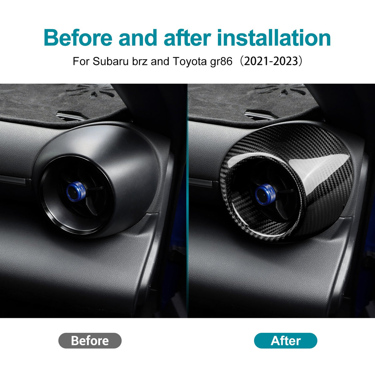 HARD Carbon Fiber Dashboard Air Outlet Cover For Subaru BRZ Toyota GR86 21-23 - detail view 3