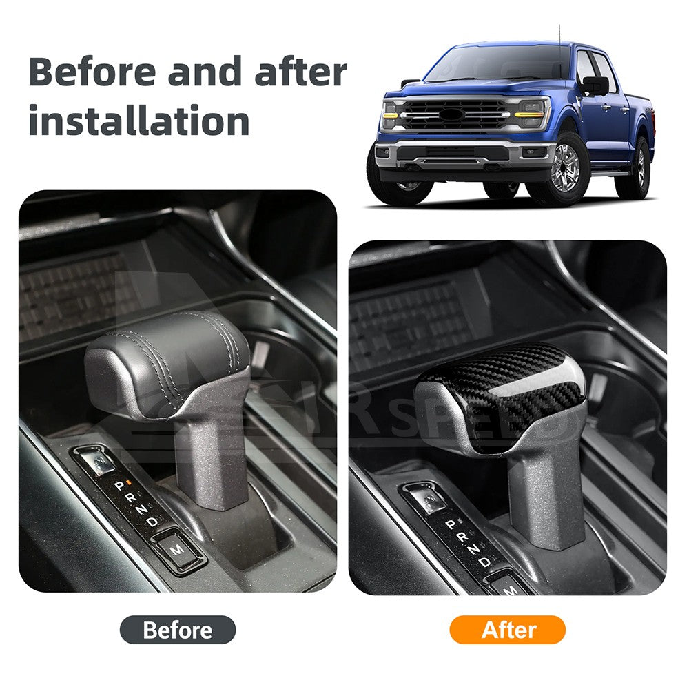 For Ford F-150 2021-2025 Center Console Gear Shift Head Cover Black Carbon Fiber - detail view 3