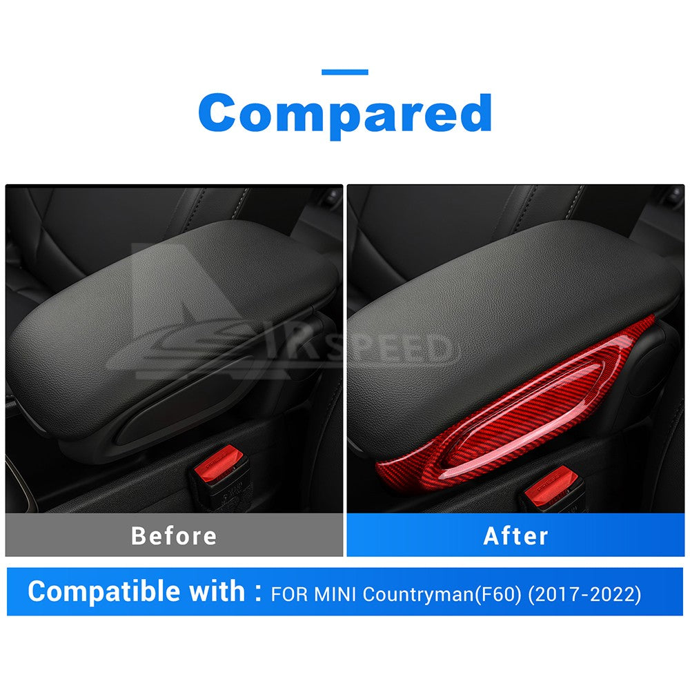 For MINI F60 2017-2022 Car Center Armrest Box Side Cover Trim Red Carbon Fiber - detail view 3