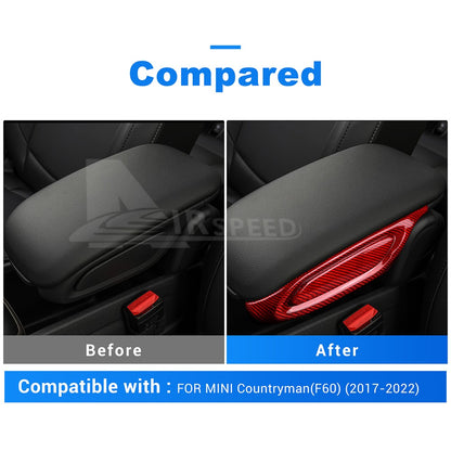 For MINI F60 2017-2022 Car Center Armrest Box Side Cover Trim Red Carbon Fiber - detail view 3