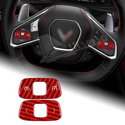 2pcs Volume Control Cover Red REAL HARD Carbon Fiber For Corvette C8 2020-2023