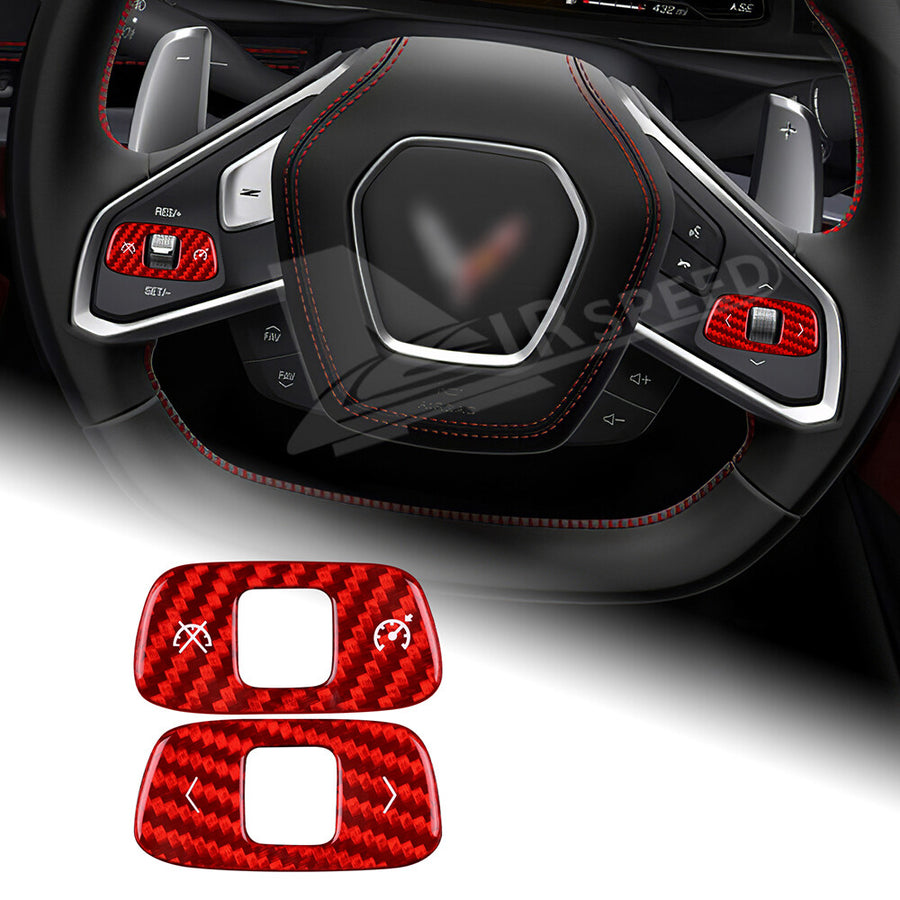 2pcs Volume Control Cover Red REAL HARD Carbon Fiber For Corvette C8 2020-2023