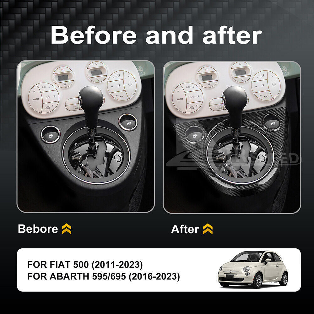 For Fiat 500 Abarth 595 16-23 Real Hard Carbon Fiber Gear Shift Panel Cover Trim - detail view