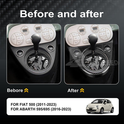 For Fiat 500 Abarth 595 16-23 Real Hard Carbon Fiber Gear Shift Panel Cover Trim - detail view