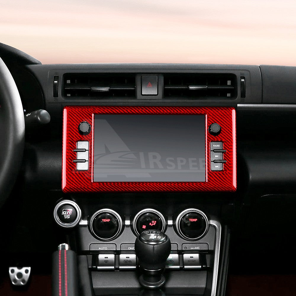 Center Screen Frame Cover Red Carbon Fiber For Toyota GR86 Subaru BRZ 2021-2025 - detail view 7