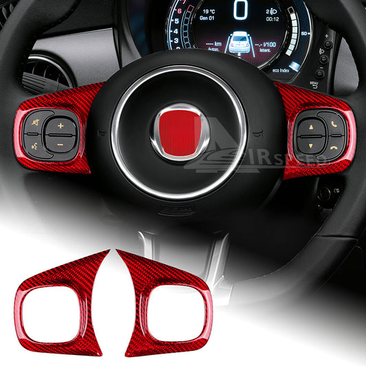 For Fiat 500 2020-2023 Steering Wheel Button Cover REAL HARD Red Carbon Fiber - product view