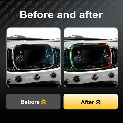 For FIAT 500 2016-2024 Center Navigation Frame Cover Carbon Fiber Italian Color - detail view 5