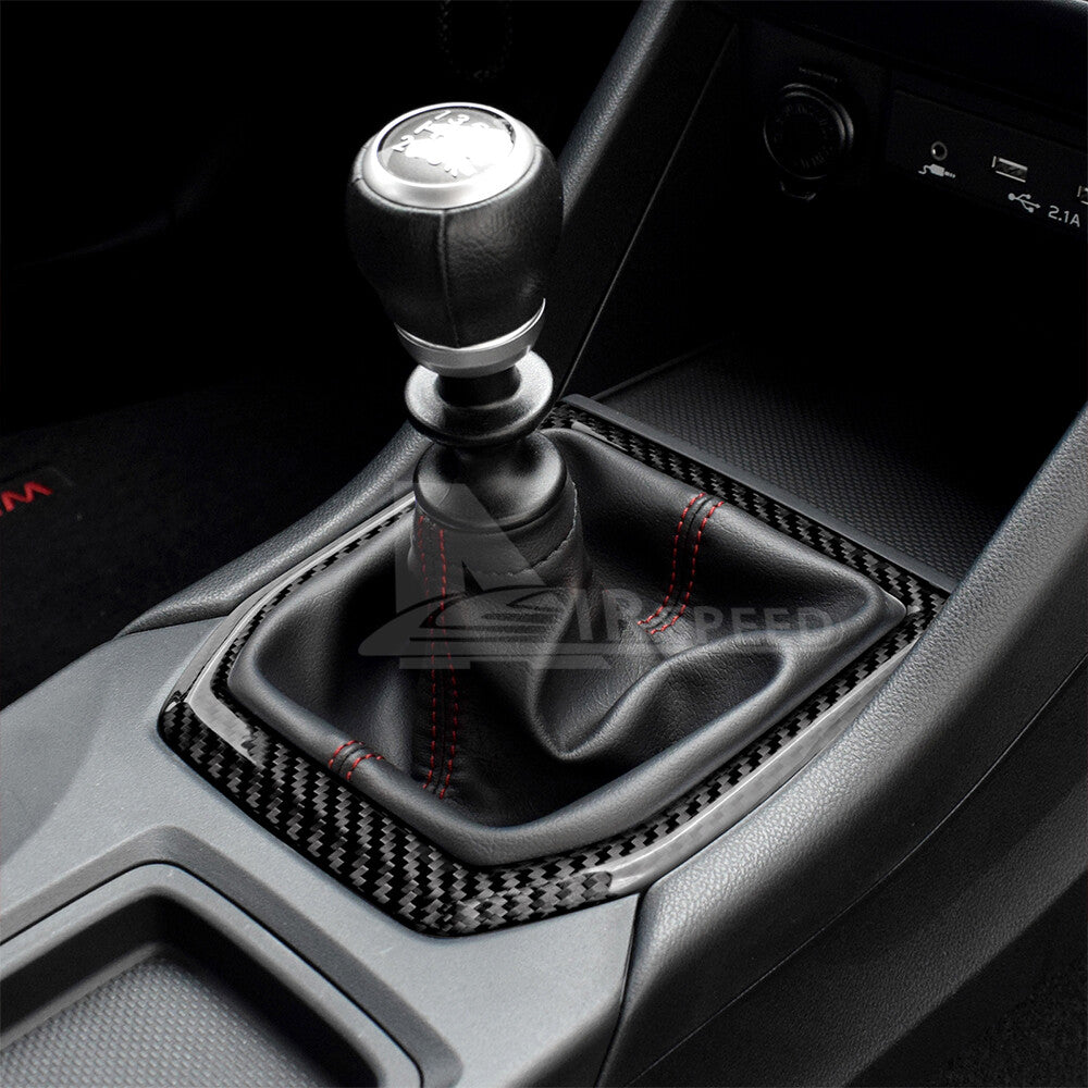 Black Gear Shifter Panel Cover REAL HARD Carbon Fiber For Subaru WRX 2022-2023 - detail view 4