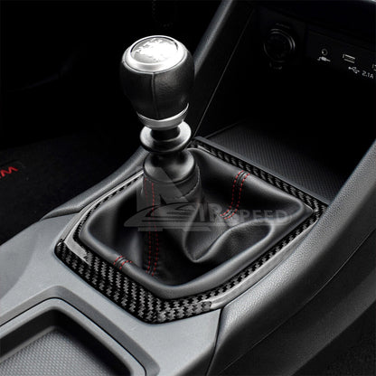Black Gear Shifter Panel Cover REAL HARD Carbon Fiber For Subaru WRX 2022-2023 - detail view 4