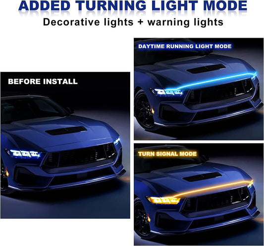 For 2M Ice Blue & Yellow Car Engine Hood Decor Light - FREE GIFT