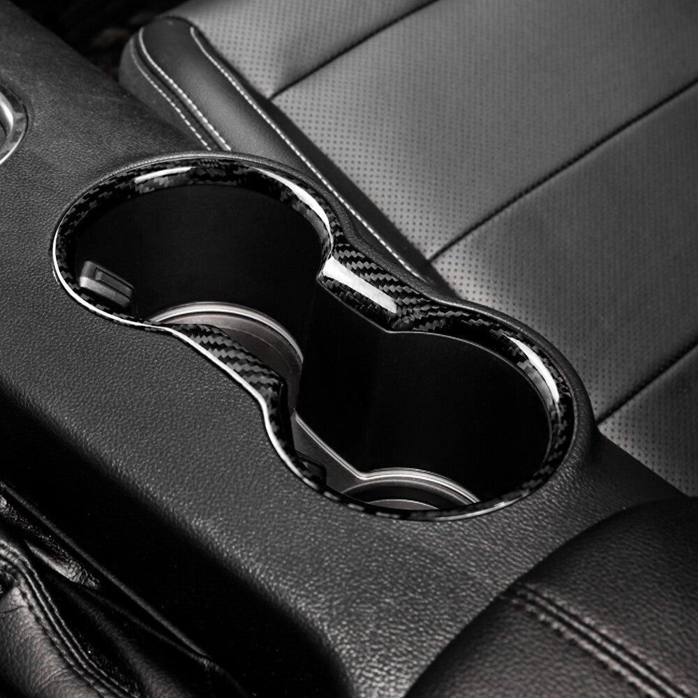 Cup Holder Cover Interior For Ford Mustang 15-2021 REAL HARD Black Carbon Fiber - detail view 4