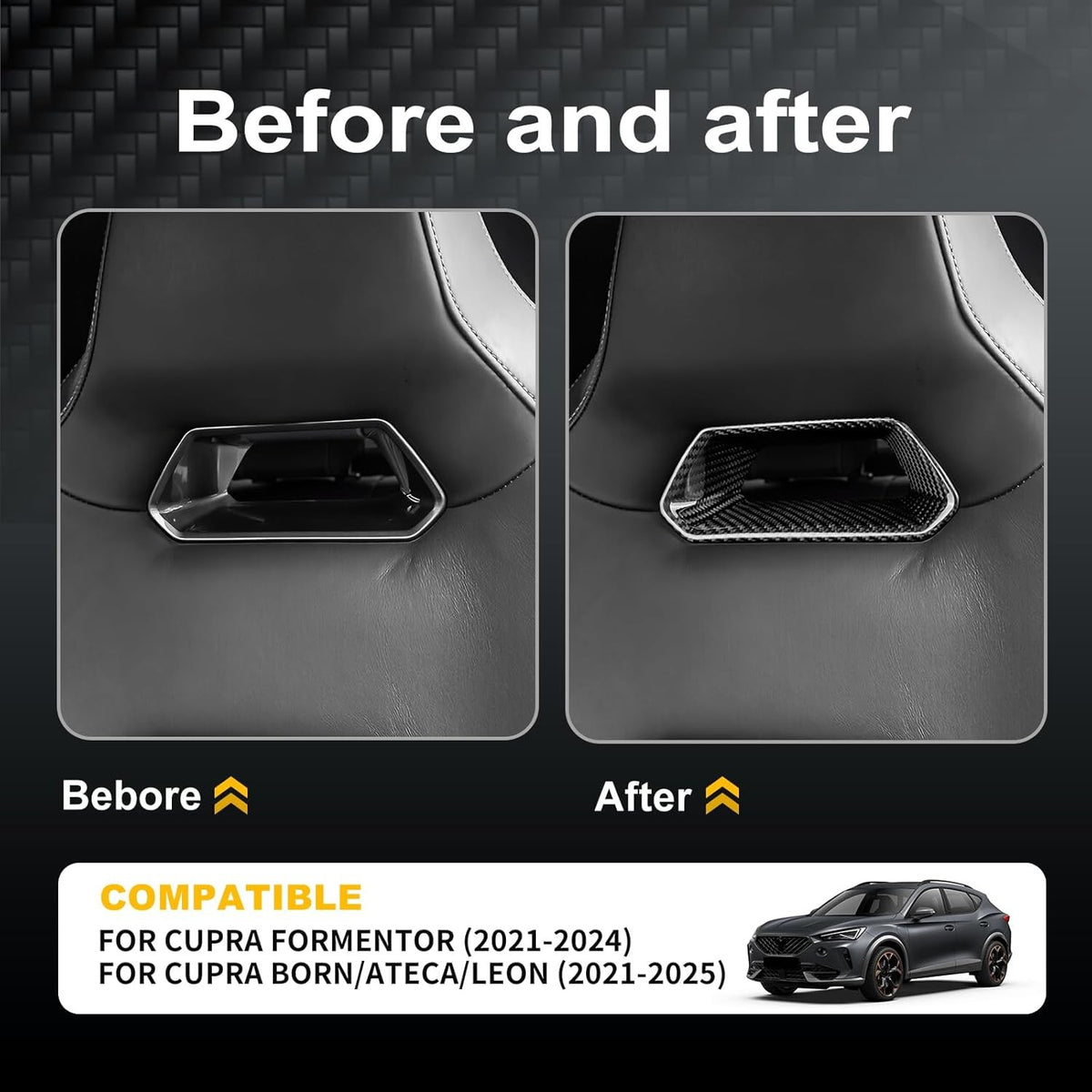 For Cupra Leon Born Ateca 21-25 Car Front Seat Cover Black Hard Carbon Fiber - detail view 3